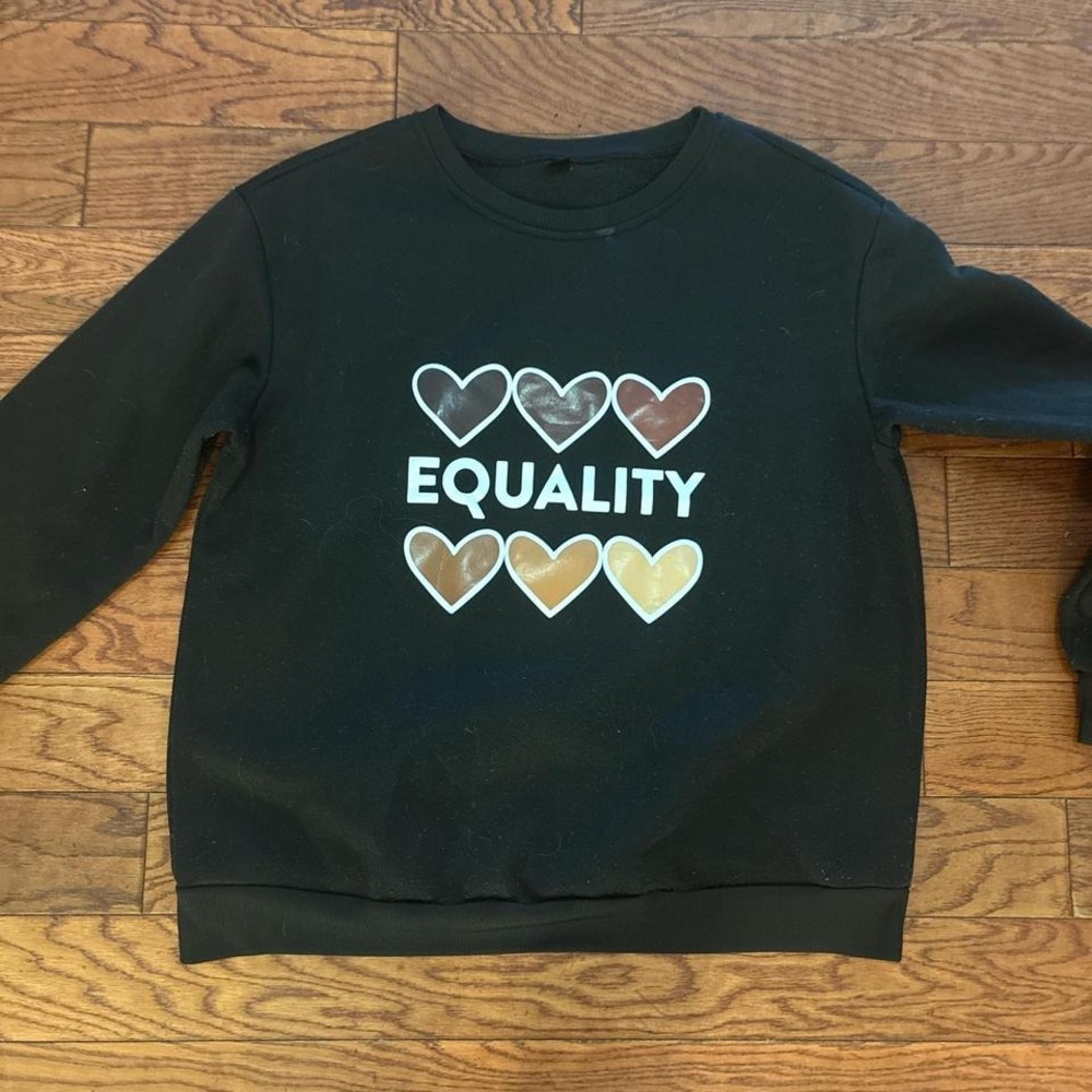 Black Basic Crewneck Equality‎ Hearts Valentines Day Sweatshirt Plus -0xl